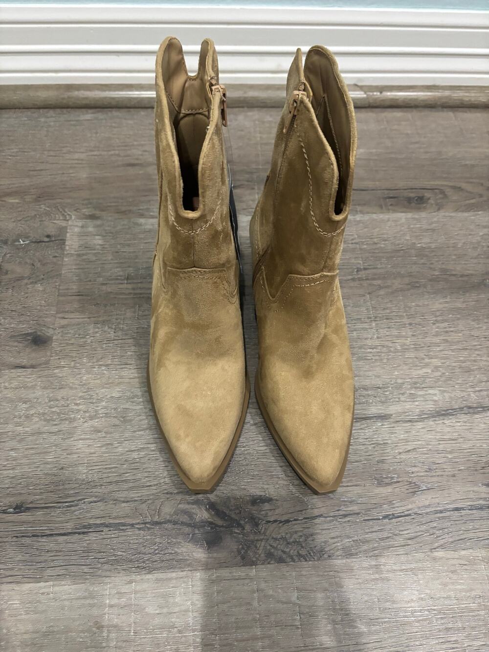 Tan suede midi boots